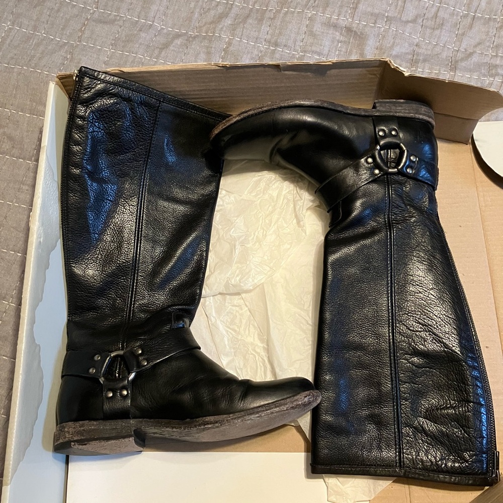 Frye Black Leather Knee-High Boots